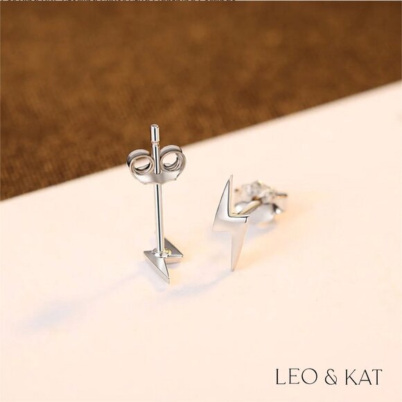 Dainty Lightning Bolt Earrings in Gold & Silver. 925 Sterling Silver. #1003 - Picture 3 of 7